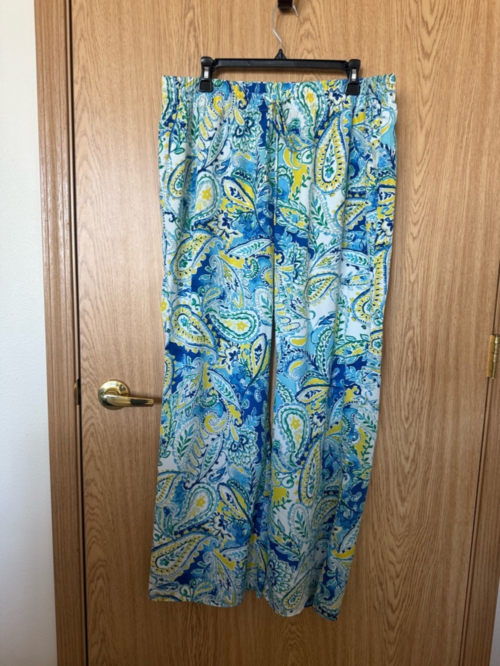 LAUREN Ralph Lauren Blue, Yellow & Green Paisley Palazzo Summer Light Pants